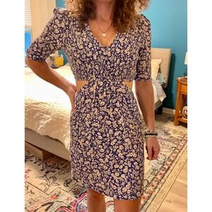 Brownie Spain blue floral summer dress side cut outs size M